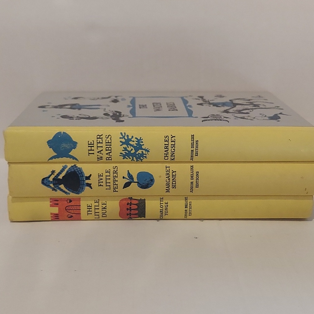 Stack of 3 1950's Yellow Vintage Junior Deluxe Editions Children’s Books